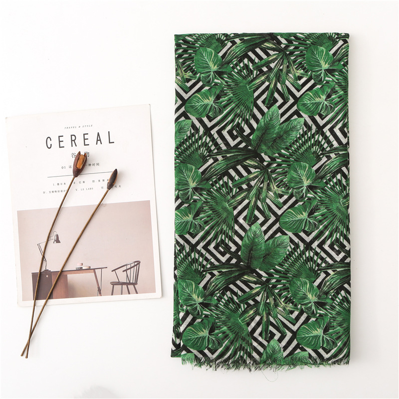 women Scarf female summer national wind cotton and linen scarf malachite green printing gauze sunscreen silk scarf winter echarpe