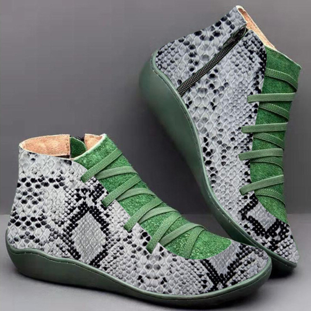 belted ankle boots platform Women's Casual Flat Leather Retro Lace-up Boots Side Zipper Round Toe Shoe Boots#4 Y200114