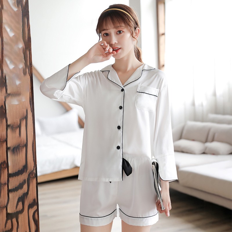 Satin 2PCS Sleepwear Pajamas Lady White Shirt&Shorts Set CasualSilky Nightgown Bathrobe Soft Intimate Lingerie Home Clothes
Satin 2PCS Sleepwear Pajamas Lady White Shirt&Shorts Set CasualSilky Nightgown Bathrobe Soft Intimate Lingerie Home Clothes
