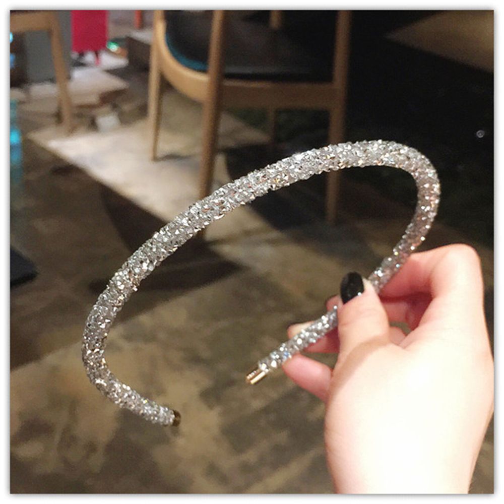 Fashion Korea Crystal Soft Headband for Women Shinny Rhinestone Hairband Beads Bezel Girls Hair Accessories Simple Headwear