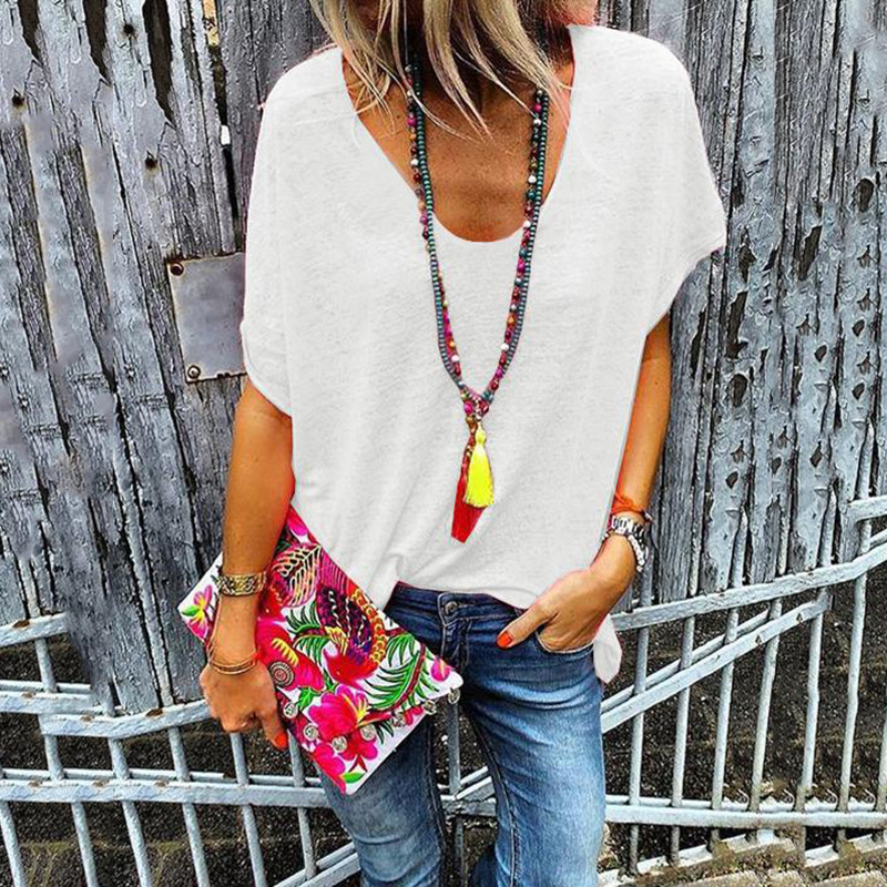 2021 European solid color V-neck short-sleeved T-shirt bottoming shirt black gray red yellow white blue support mixed batch