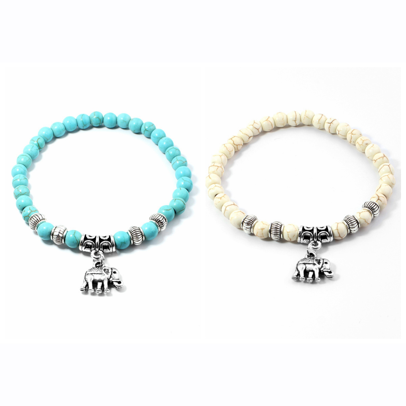12PCS Fashion Natural Stone Beaded Howlite Turquoise Elephant Buddha Beads Yoga Bracelet Chakra Crystal Beads Charms Bracelets Jewelry