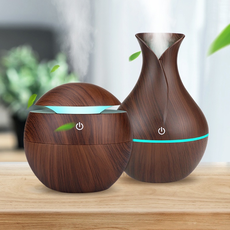 USB Aroma Air Humidifier Wood Grain with LED Lights Diffuser Aromatherapy Electric Mist Maker for Home Office 2pcs/1Set