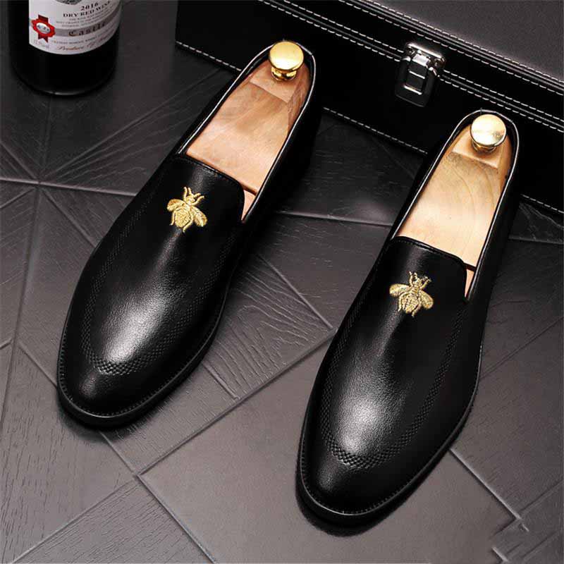 

British gentleman embroidery bees flat shoes for men oxford Male wedding dress prom Homecoming shoes zapatos de novio