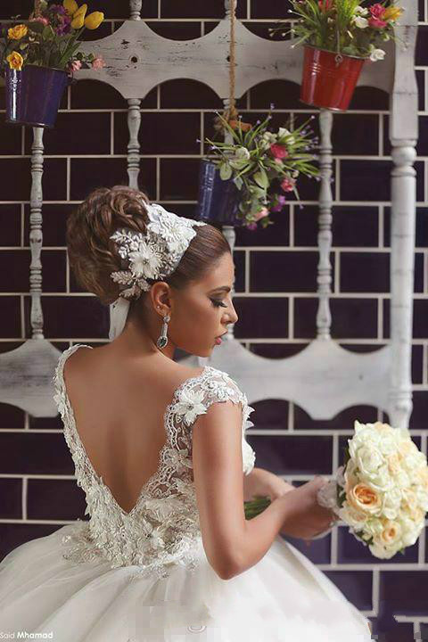 Arabic Plus Size Ball Gown Wedding Dresses Country Cap Sleeve Beaded Lace Appliques Bridal Gowns Sexy Backless Puffy Tulle vestidos de noiva