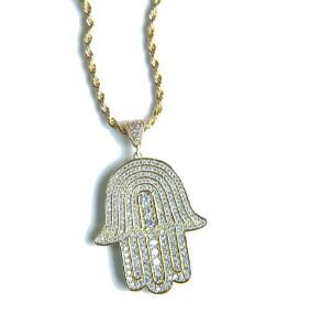 Mens lucky hamsa hand pendant necklace hip hop Rock style Full cubic zirconia 24" rope chain silver gold plated cz men necklace WY015