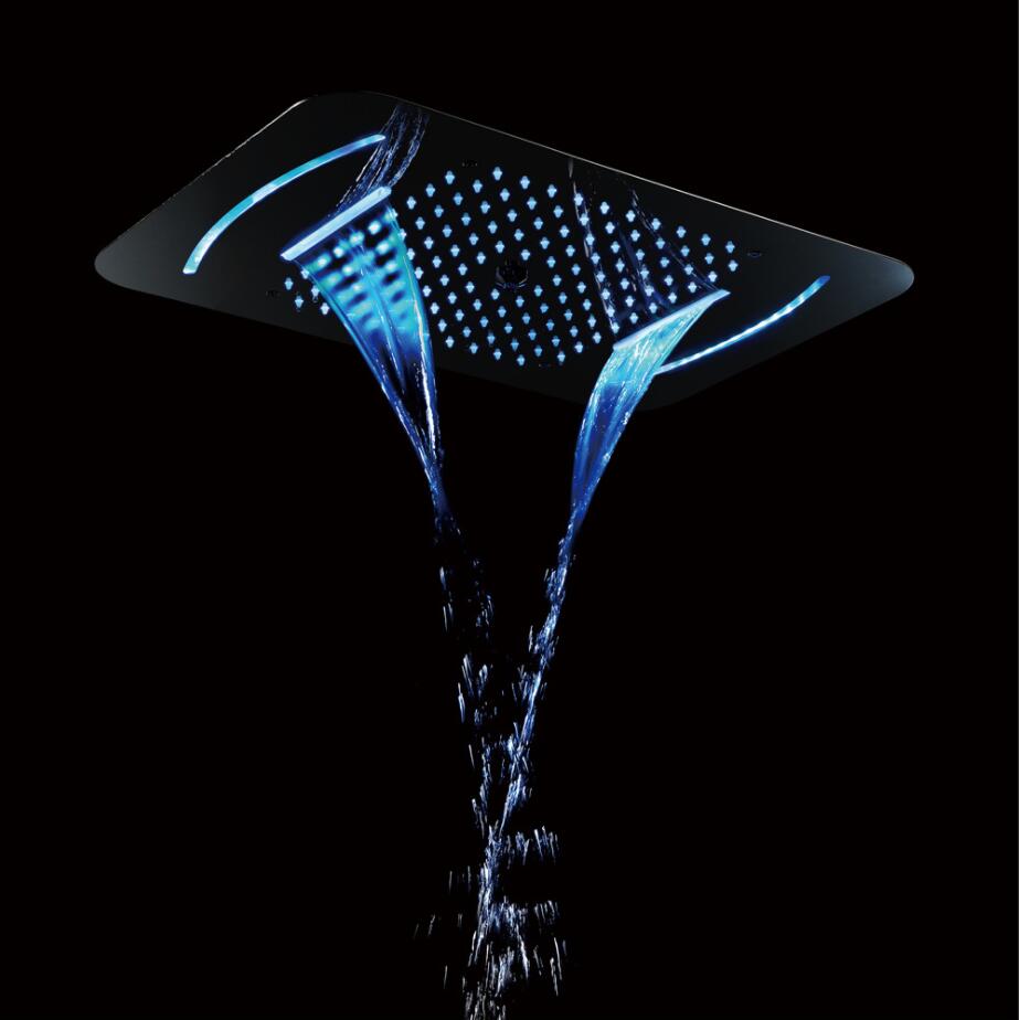 

2019 Modern Bathroom Ceiling Mounted Big Rain LED Showerhead 3 water flow Rain Waterfall Spray Jet Top Shower Bath