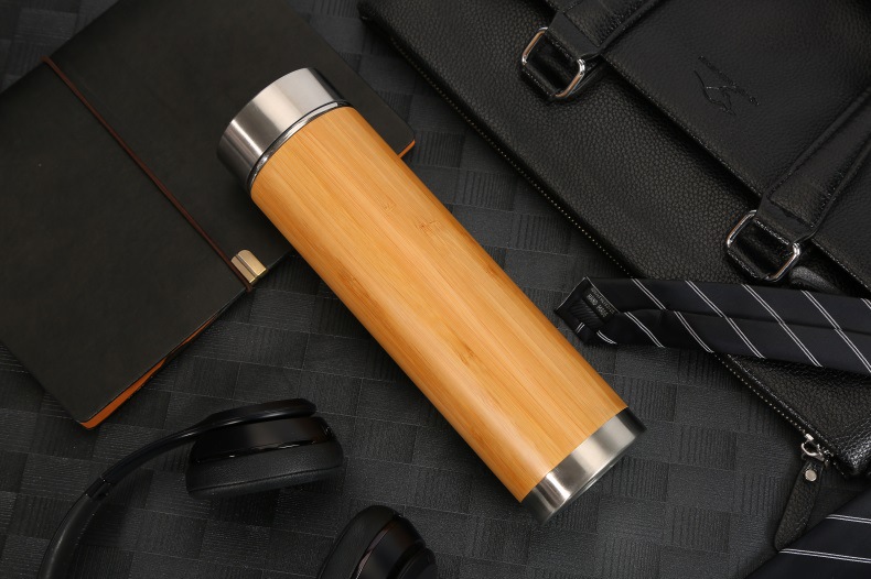 500ml Original Bamboo Tumbler with Tea Infuser & Strainer Bamboo Tea Tumbler Travel Mug 17oz Stainless Steel Tea Bottle