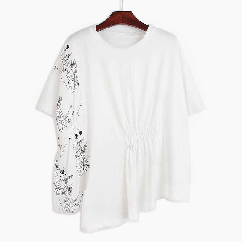 Women Black Pattern Printed Pleated Big Size T-shirt New Round Neck Short Sleeve Fashion Tide Spring Summer 2020 V433
Women Black Pattern Printed Pleated Big Size T-shirt New Round Neck Short Sleeve Fashion Tide Spring Summer 2020 V433
