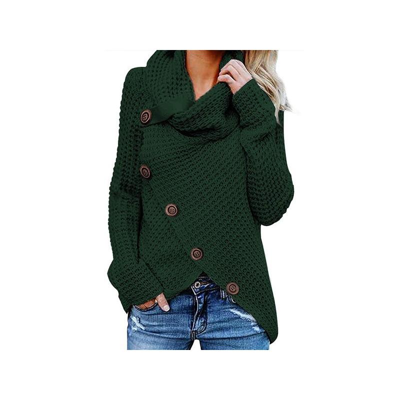 Women Ladies Solid Color High-Necked Knitted Sweater Loose Casual Buttons Thickened Warm Tops, Green
Women Ladies Solid Color High-Necked Knitted Sweater Loose Casual Buttons Thickened Warm Tops, Green