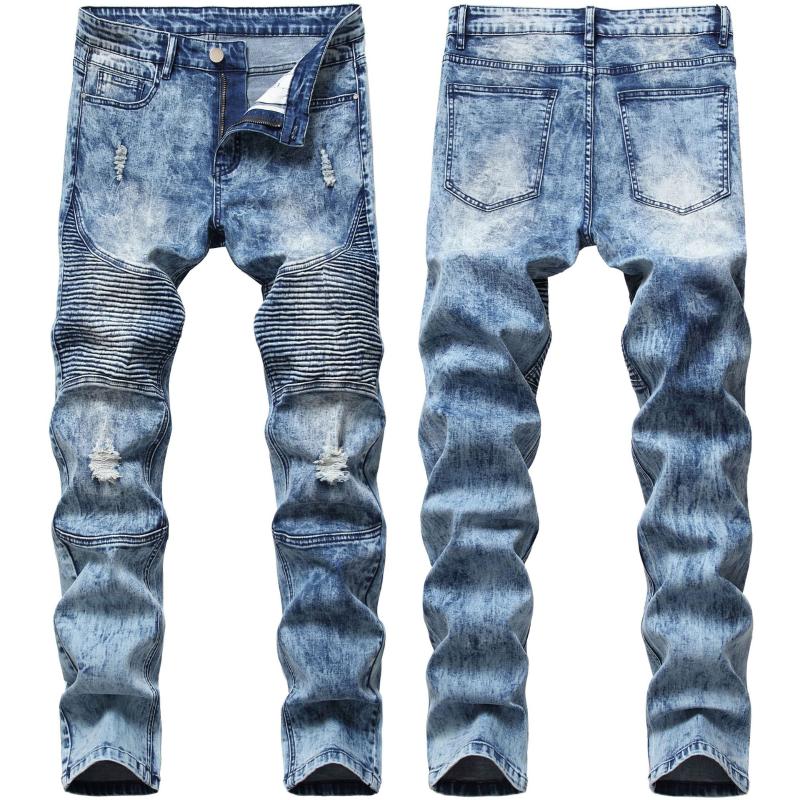 2020 New Men's Jeans Special Pleated Motorcycle Pants Elastic Slim Hole Men Denim Pants Male Blue Moto Biker Straight Long Jeans
2020 New Men's Jeans Special Pleated Motorcycle Pants Elastic Slim Hole Men Denim Pants Male Blue Moto Biker Straight Long Jeans