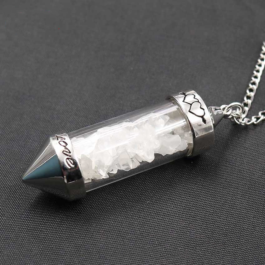 Crystal Gravel Wishing Bottle Sweater Chain Pendant Necklace Lady Retro Transparent Glass Wishing Bottle