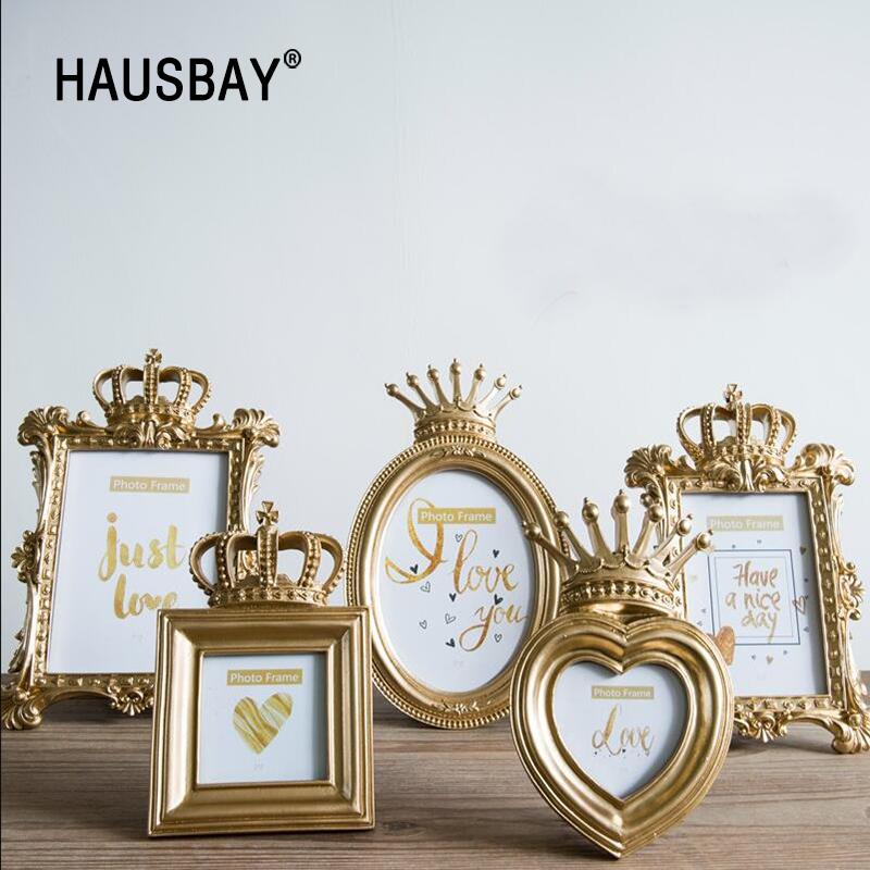 Baroque Style Gold Crown Decor Creative Resin Picture Desktop Frame Photo Frame Gift Home Wedding Decoration