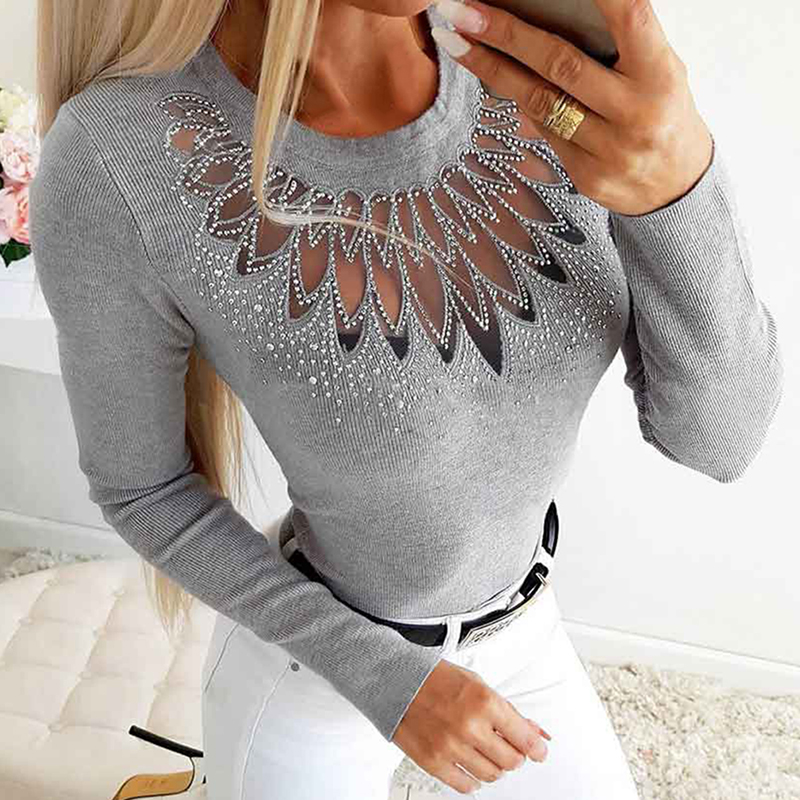Women's T-Shirt 2021 Women Rhinestones Mesh Patchwork Tshirt Tops Autumn Sexy Long Sleeve Female Tee Shirt Solid Round Collar, White
Women's T-Shirt 2021 Women Rhinestones Mesh Patchwork Tshirt Tops Autumn Sexy Long Sleeve Female Tee Shirt Solid Round Collar, White