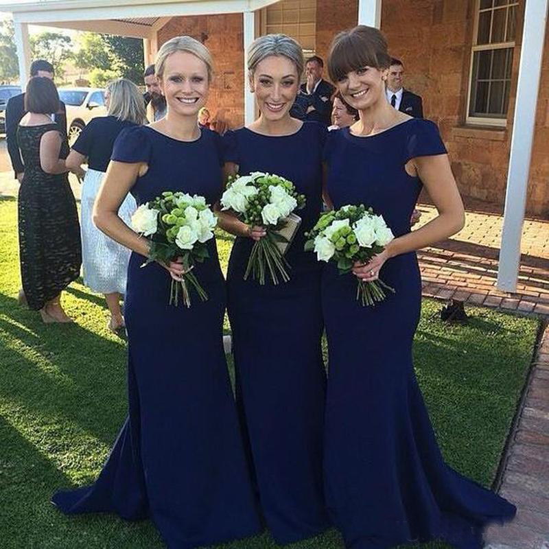 2019 New Simple Bridesmaid Dresses Plus Size Long Jewel Mermaid Neck Prom Gowns Beach Garden Wedding Guest Dresses