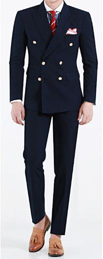 Custom Big Skinny Men Suit Slim Fit Men Wedding Suits Navy Blue Peaked Lapel Double Breasted Formal Men Suits 2 Piece Groom Suit T200303