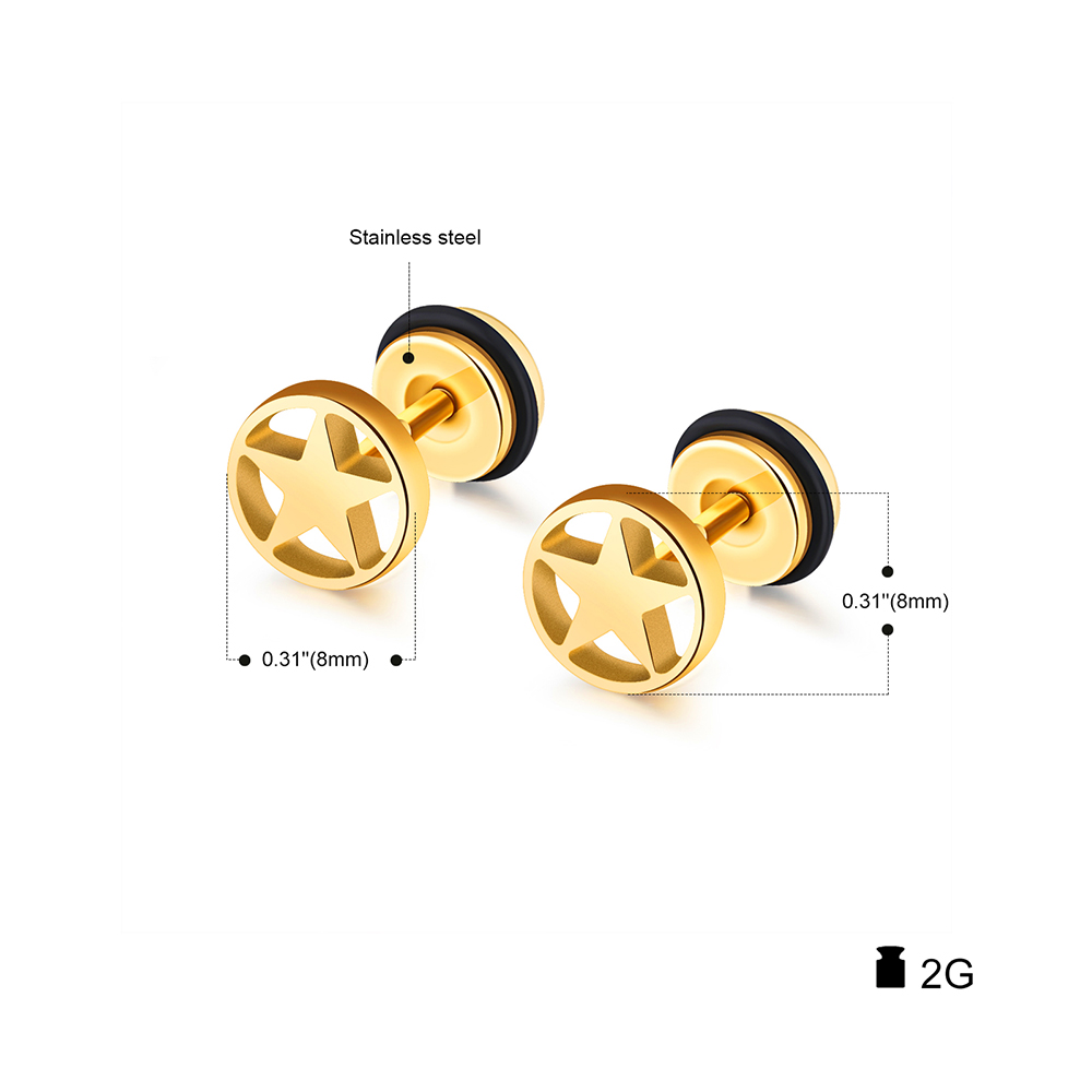 Fashion Women Men's Star Screw Back Stud Earrings Jewelry 316L Stainless Steel Ear Bone Nail Earrings