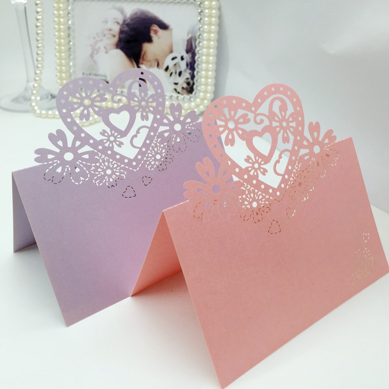Laser Cut Place Cards Hearts Flowers Paper Carving Name Card For Party Table Decorations Seating Place Cards Weddings