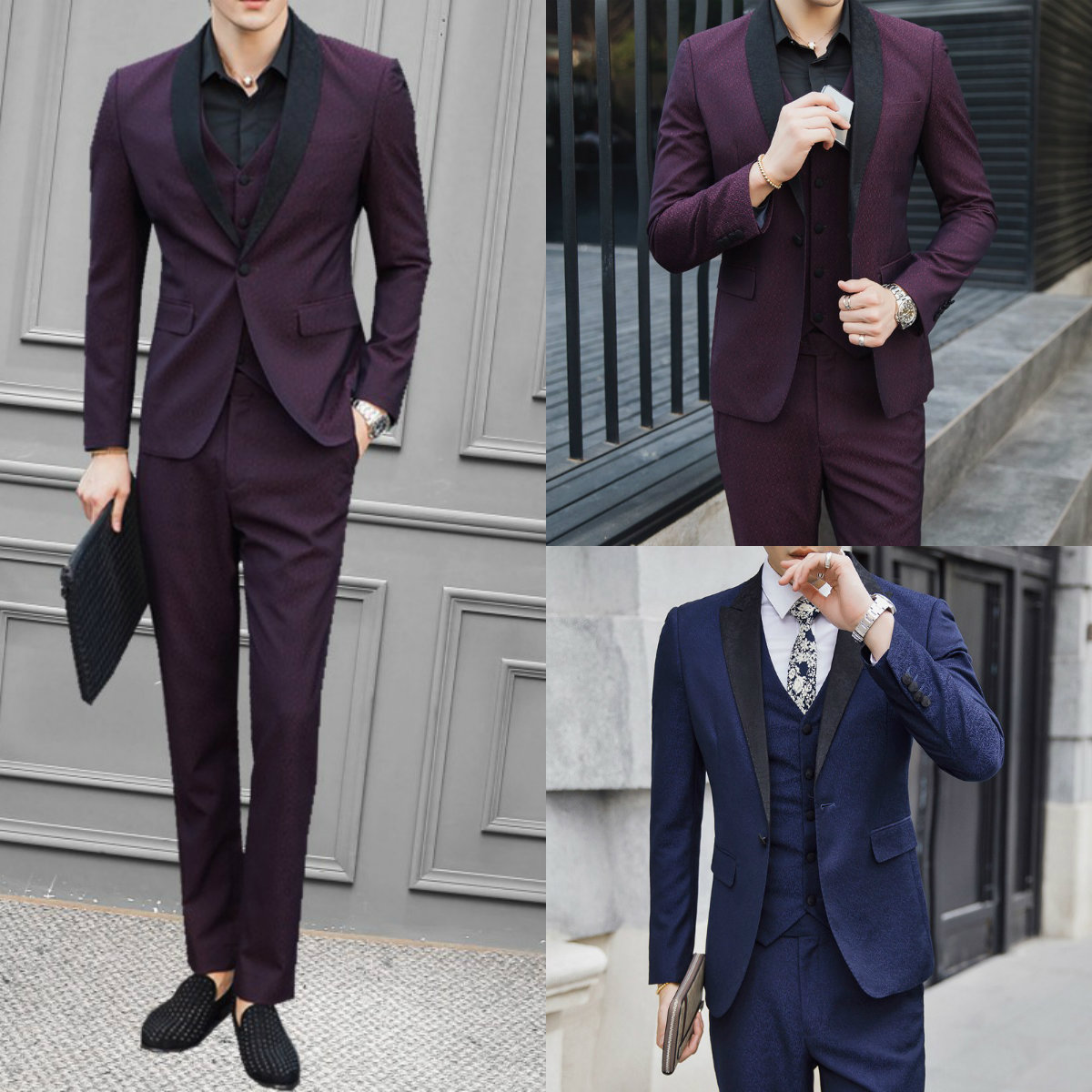 Handsome Three Pieces Groomsmen Suits Custom Made Modest Printed Pattern Slim Fit Mens Business Wedding Suits(Jacket+Vest+Pants)
