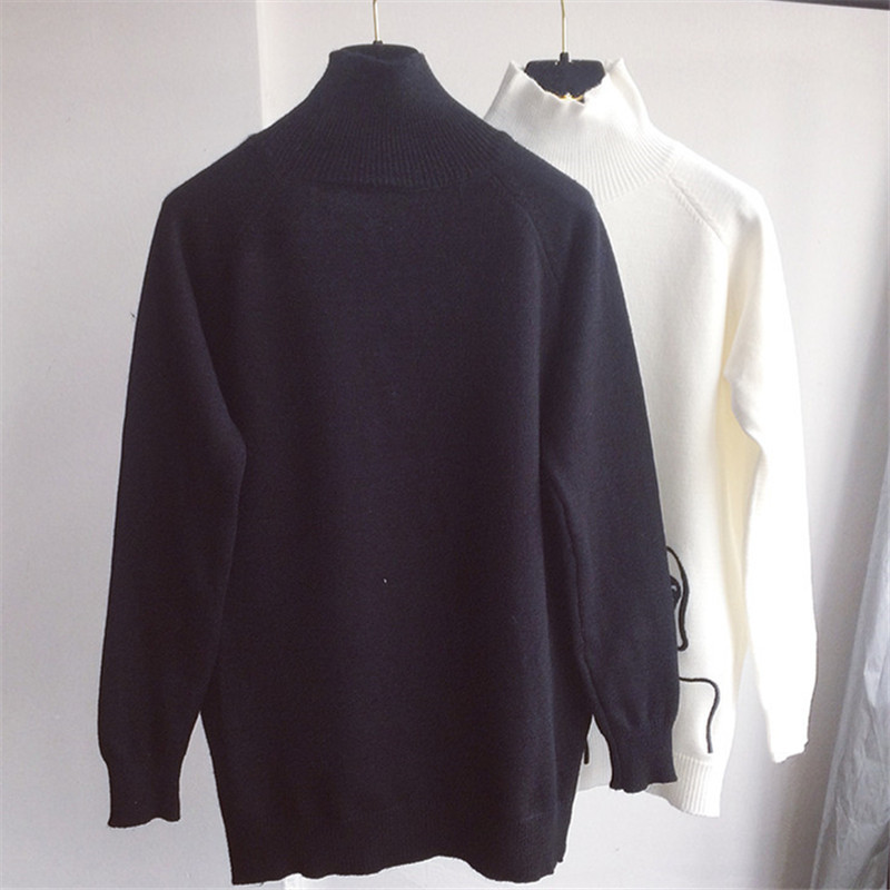 Korobov Korean Women 2019 New Sweaters Cartoon Embroidery Female Jumper Long Sleeve Pullover Turtleneck Mujer Sueter 76271 T200101