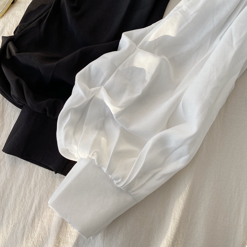 New design womens retro fashion square collar lantern long sleeve single breasted short up-navel high waist blouse shirt tops