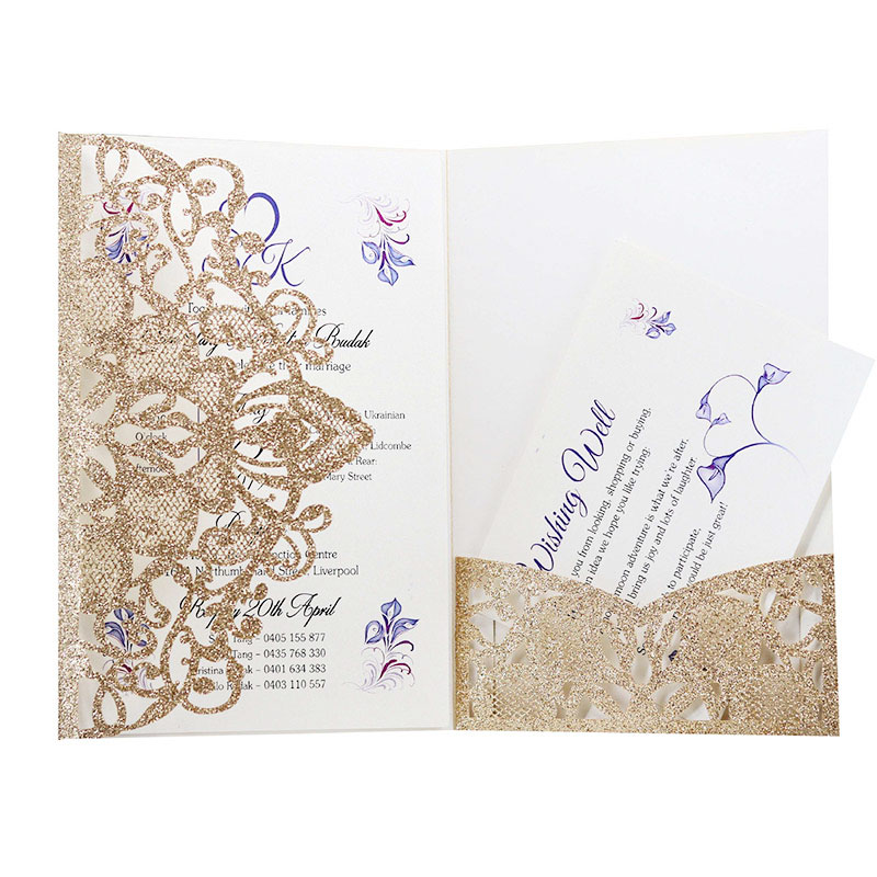 10pcs/set Laser Cut Wedding Invitations Card Elegant Lace Favor Rose Gold Silver Business Cards Wedding Party Decor Supplies