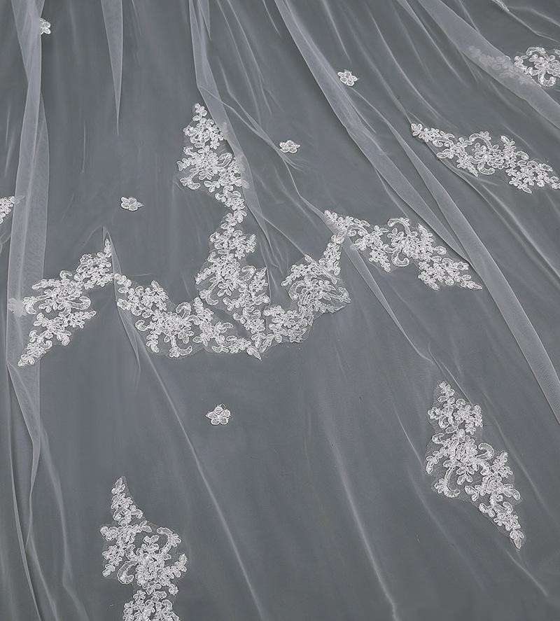 2019 Ivory 2T Wedding Veils 3 Meters Long Cathedral Length Lace Appliqued Real Image Tulle Bridal Veil With Comb