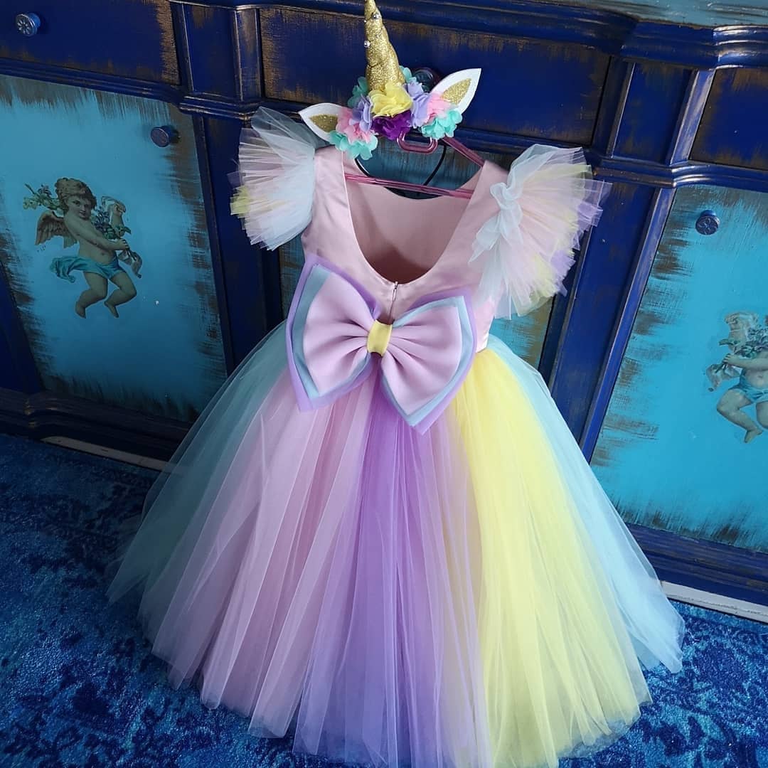 Colorful Lucky Flowers Girls Dresses Rainbow Tulle Ruffles With Bow Toddlers Pageant Gowns Communion Party Dress For Wedding