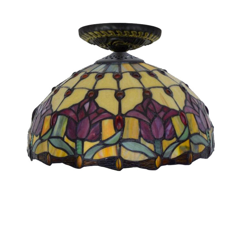 30CM European pastoral red tulip glass lamp Tiffany stained glass dining room bedroom aisle corridor ceiling lamp TF060