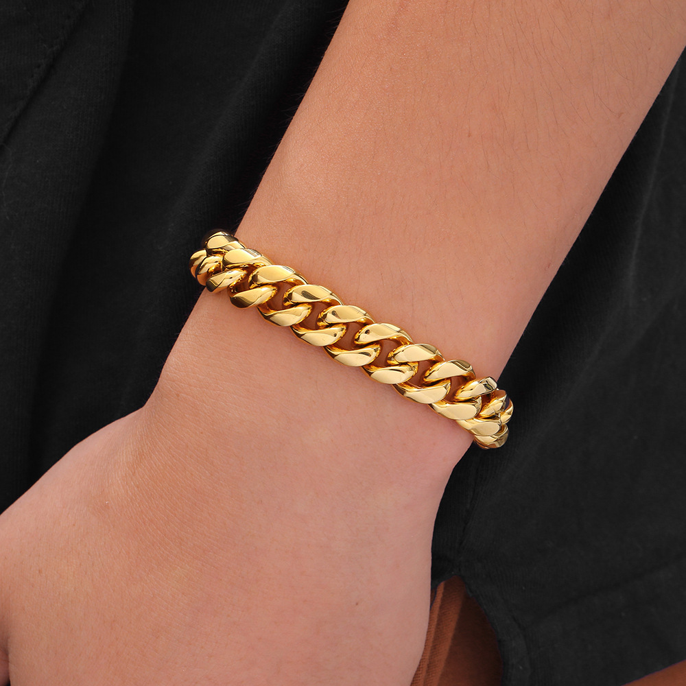 Hip Hop Men's 10mm Thick Heavy Stainless Steel Cuba Chain Bracelet Handmade Polished Dragon Head Buckle Rap Jewelry