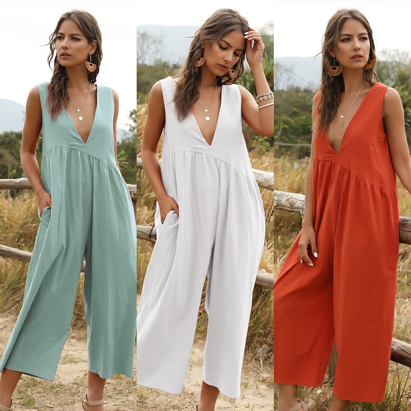 2020 Womens Jumpsuits Casual Overalls For Women Sleeveless Sexy V-neck Clothing Fashion Female Streetwear Solid Jumpsuits, White
2020 Womens Jumpsuits Casual Overalls For Women Sleeveless Sexy V-neck Clothing Fashion Female Streetwear Solid Jumpsuits, White
