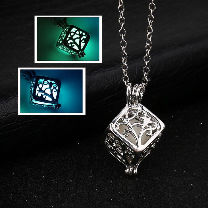 Hollow cube can open luminous pearl personality creative necklace DJN134 mix order Pendant Necklaces jewelry
