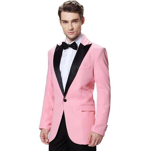 Handsome Pink Groom Wedding Tuxedos Black Peaked Lapel One Button Men Formal Blazer Only One Jacket For Groom Wear