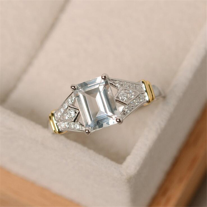 Drop Shipping Fashion Jewelry 925 Silver Fill Princess Cut Multi Gemstones CZ Diamond Women Party Wedding Band Ring For lovers' Gift