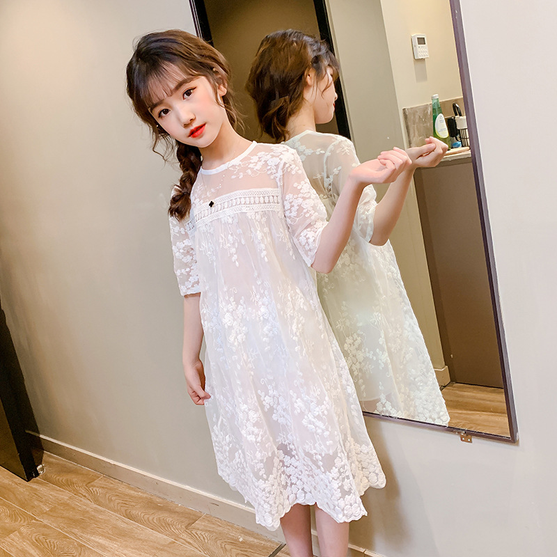 Wedding flower girl dress birthday party host dress white lace suitable for 110-160cm girls summer short sleeve
Wedding flower girl dress birthday party host dress white lace suitable for 110-160cm girls summer short sleeve