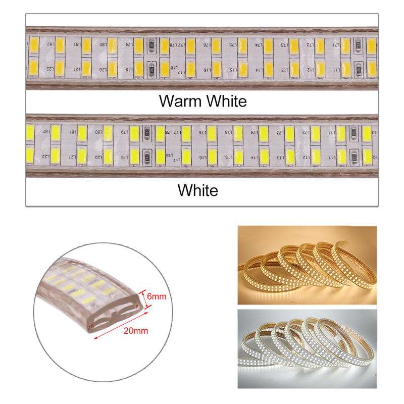Led Strip Light 240leds Double Row 220V 110V SMD 5730 Flexible Tape 5730 Crystal Clear PVC Tubing for Durable Use and Brighte Power