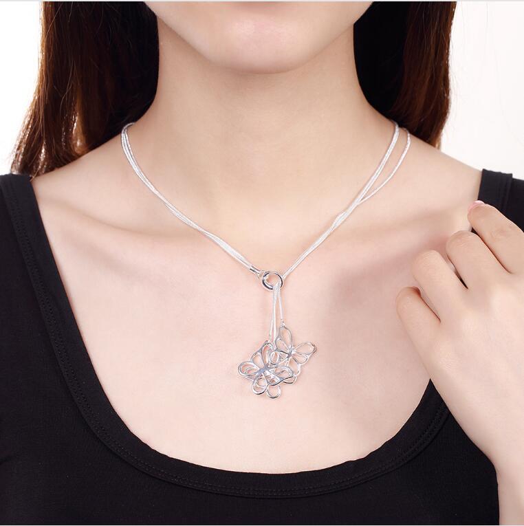 Brand new Tai Chi hang three butterfly sterling silver plate necklace SN043,hot sale fashion 925 silver pendant necklace factory direct sale