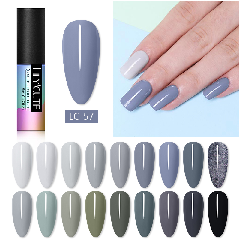 LILYCUTE 5ml UV Gel Nail Polish Grey Color Series Semi Permanent Long Lasting Soak Off UV Gel Polish Top Coat LED Varnish, 132
LILYCUTE 5ml UV Gel Nail Polish Grey Color Series Semi Permanent Long Lasting Soak Off UV Gel Polish Top Coat LED Varnish, 132