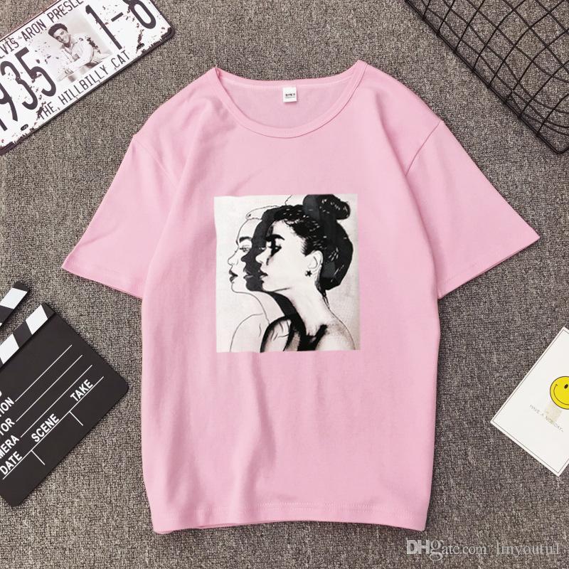 2020 New Fashion T shirt Woman Spring Summer Girls Print Short Sleeve O Neck Cotton Spandex Women Top Slim Fit Soft Women Tshirt