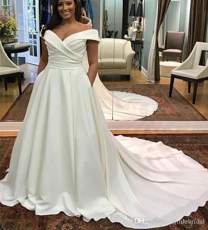 Plus Size 2019 Wedding Dresses With Pocket Satin Cap Sleeves Back cover button Bridal A Line Pleats Sweep Train Wedding Gowns, Khaki
Plus Size 2019 Wedding Dresses With Pocket Satin Cap Sleeves Back cover button Bridal A Line Pleats Sweep Train Wedding Gowns, Khaki