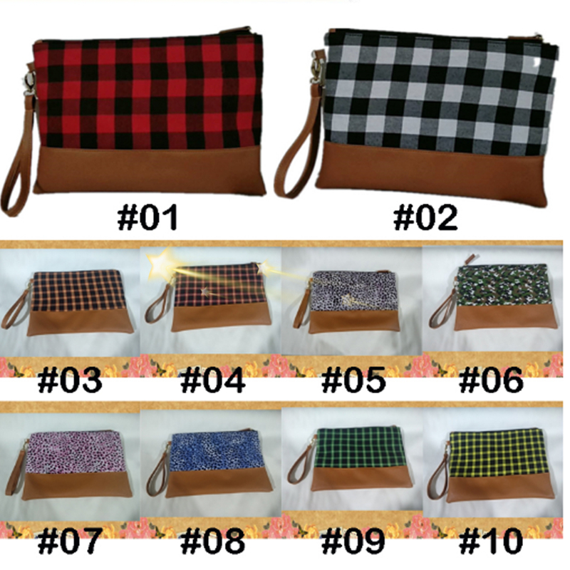 10 Color Buffalo Plaid Clutch Buffalo Red Plaid Cosmetic Bag Women Buffalo Plaid Wristlet Handbag Purse Bag With Zipper ZJJ97