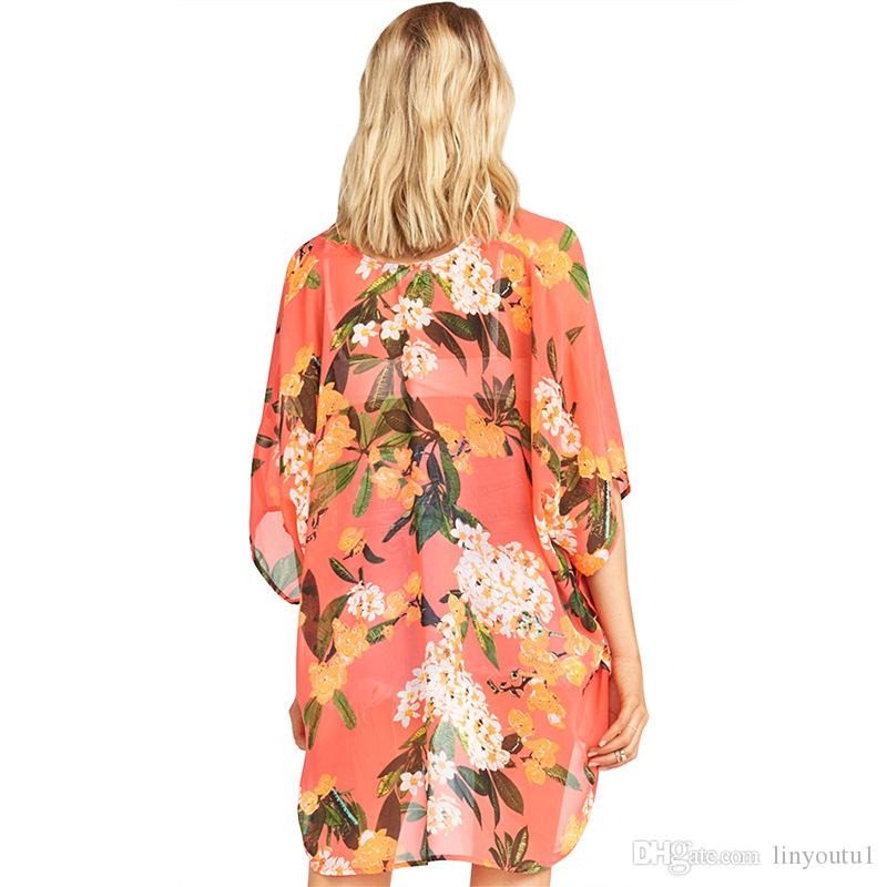 hot sale Hot Summer Women's Casual Blouse Shirt Chiffon Print V-Neck Half Sleeve Lady's Top Fashion Women Loose Blusas