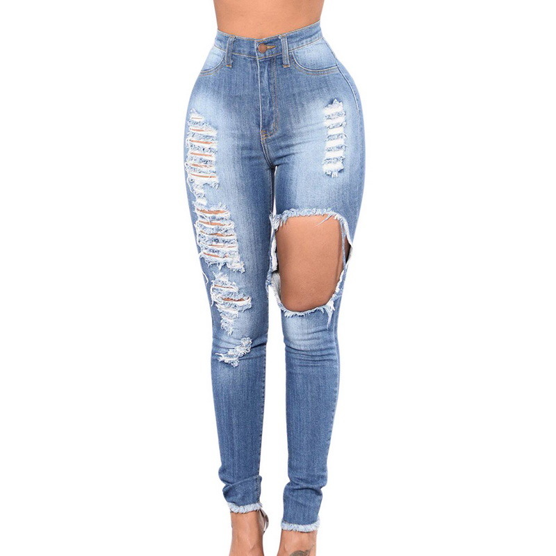 Nibesser New High Waist Jeans Woman Ripped Blue Trousers Hole Pencil Jeans Cotton Stretch Bodycon Female Sexy Skinny Denim Pants MX190712
