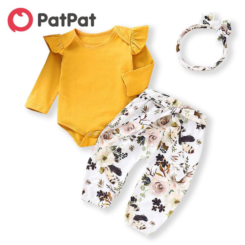PatPat Spring Autumn Cotton Newborn Ruffled Ginger Jumpsuit Floral Pants Headband 3-Piece Set for Baby Girl, Yellow
PatPat Spring Autumn Cotton Newborn Ruffled Ginger Jumpsuit Floral Pants Headband 3-Piece Set for Baby Girl, Yellow
