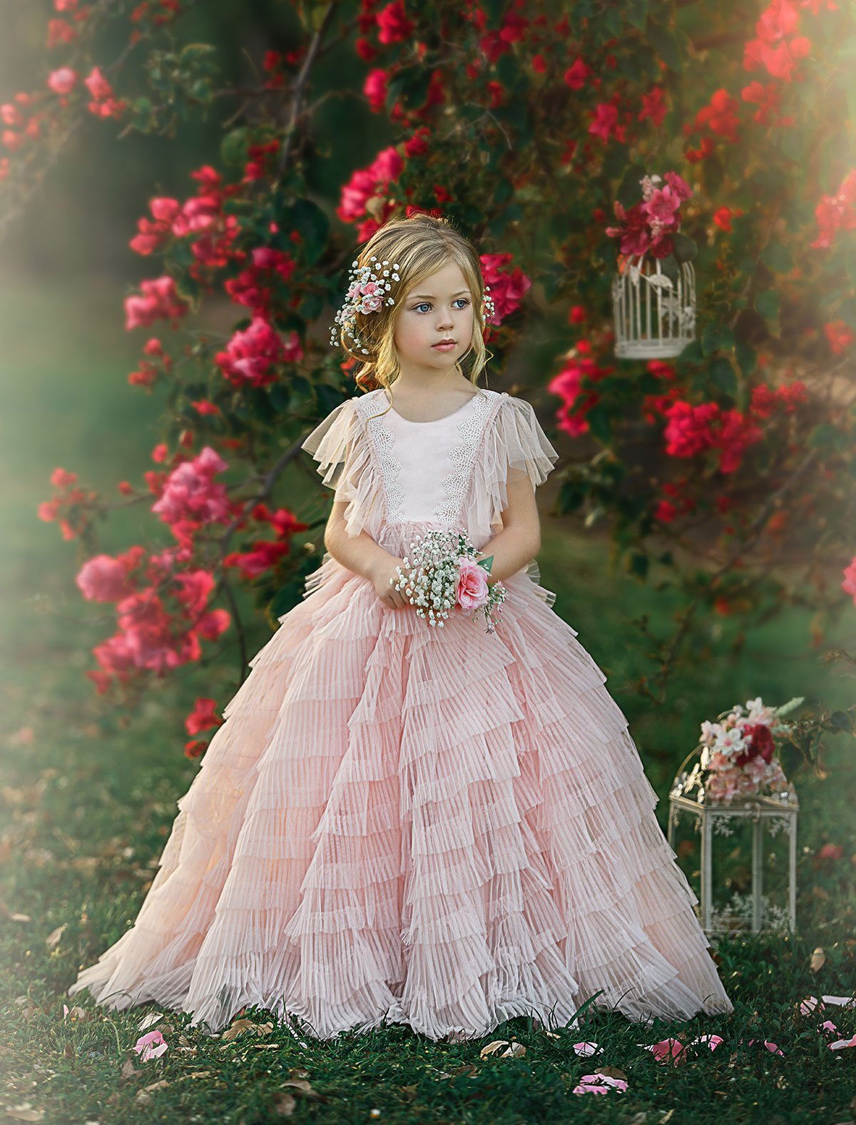 2019 Pink Beach Flower Girl Dresses Jewel Neck Boho First Communion Dress For Little Girl Cap Sleeves A-Line Cheap Kids Wedding Dress