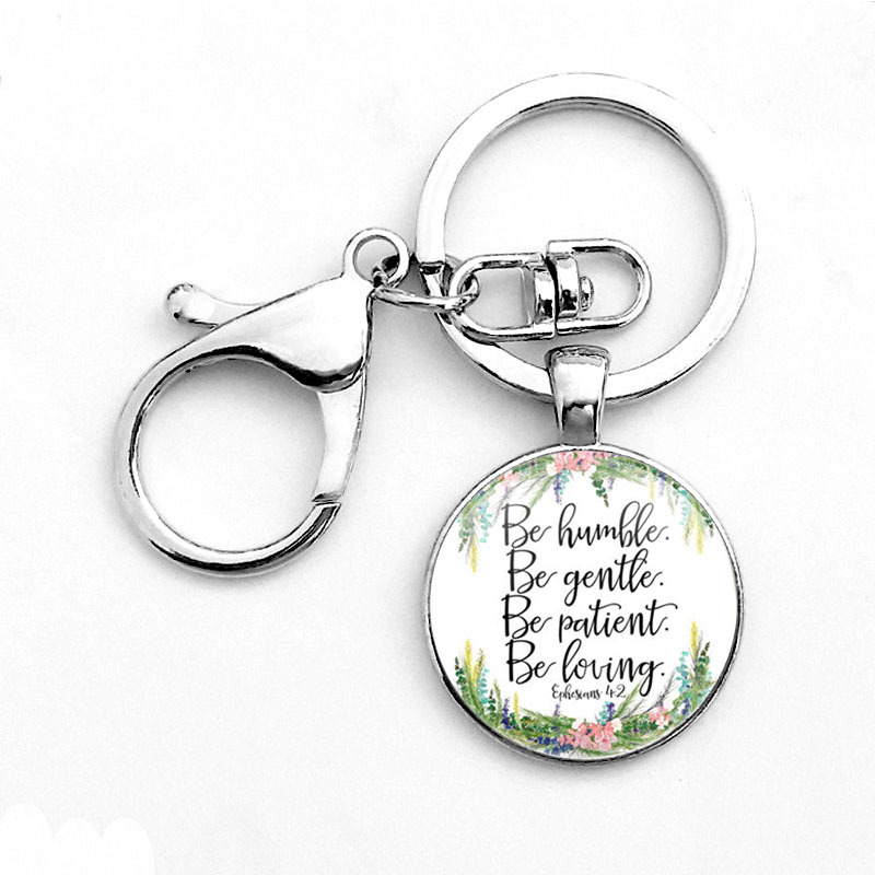 Classic Psalm Quote Key Chain Bible Verse Jewelry Fashion Glass Dome Flower Letter Christian Jesus God With US KeyChain