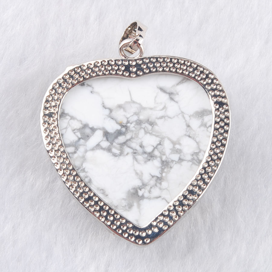 WOJIAER Love Heart Gem Stone Necklaces Pendant Natural White Turquoise Stone Charms Bohemian Style Women Jewellery N3183