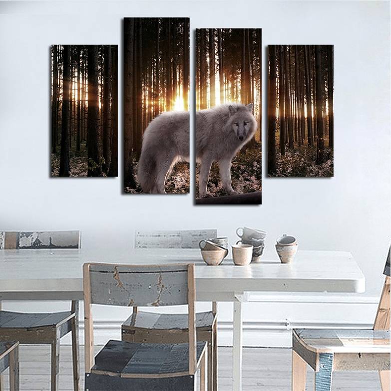 4pcs/set Unframed Single Snow Wolf Forest HD Print On Canvas Wall Art Picture For Home and Living Room Decor