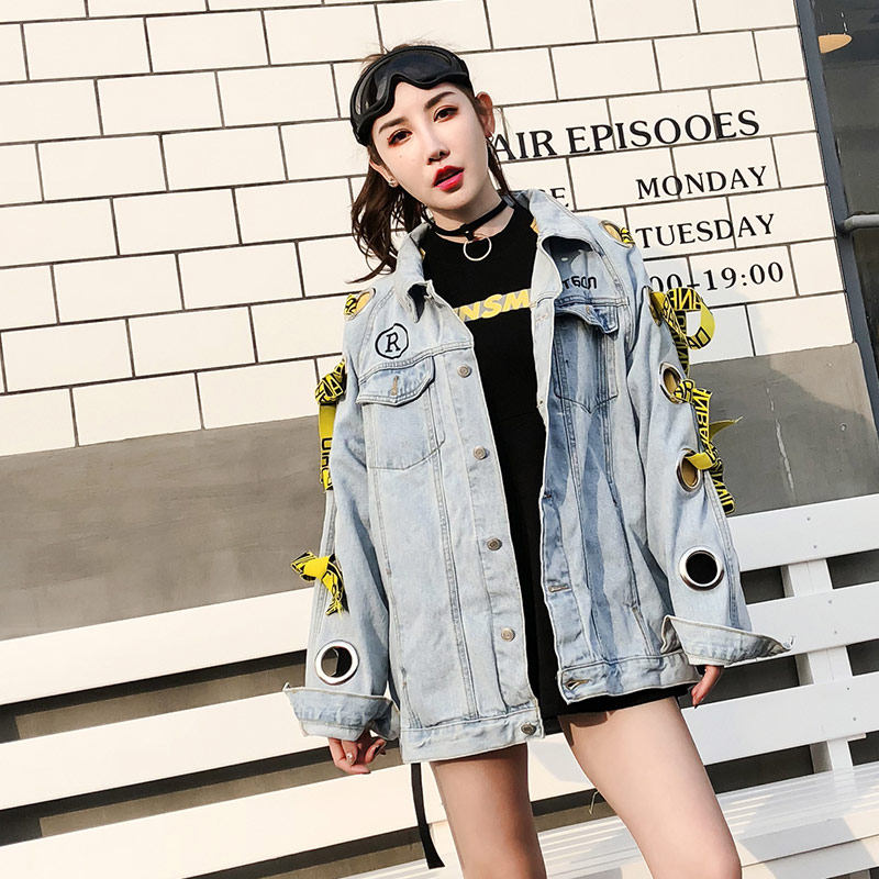 Wholesale-TREND-Setter 2018 Spring New Hollow Out Punk Style Denim Jacket Women Metal Ring Bandage Loose Casual Jacket and Coat Oversize, Black;brown
Wholesale-TREND-Setter 2018 Spring New Hollow Out Punk Style Denim Jacket Women Metal Ring Bandage Loose Casual Jacket and Coat Oversize, Black;brown