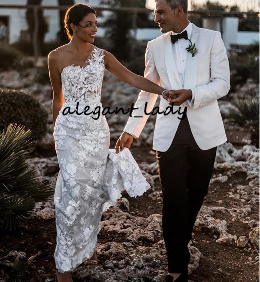 Bohemian Mermaid Wedding Dresses 2020 One Shoulder Lace Applique Floral Summer Holiday Country Beach Bride Dress vestido de no